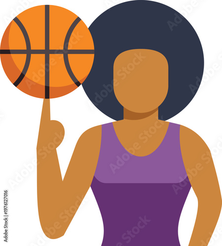 African american woman playing basketball, balancing ball on finger