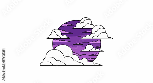 Stylized purple sky with white clouds