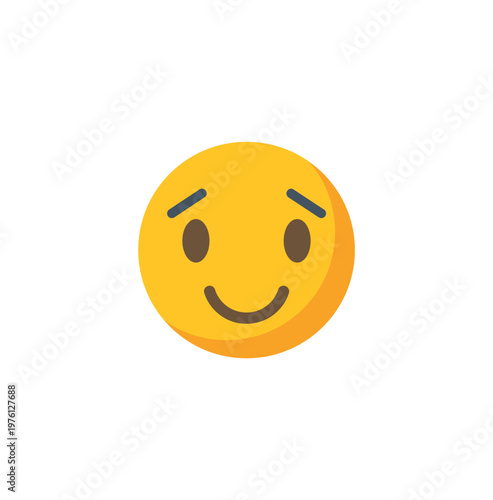 Yellow bashful emoji face smiling with downturned eyebrows, conveying shyness or kindness