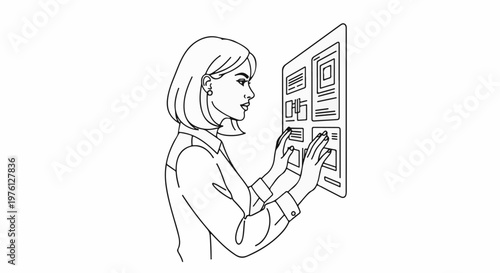 Woman interacting with a digital display interface