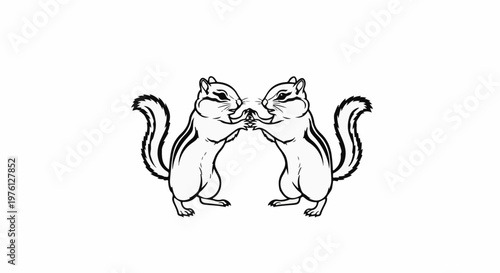 Two chipmunks standing on hind legs, paws touching