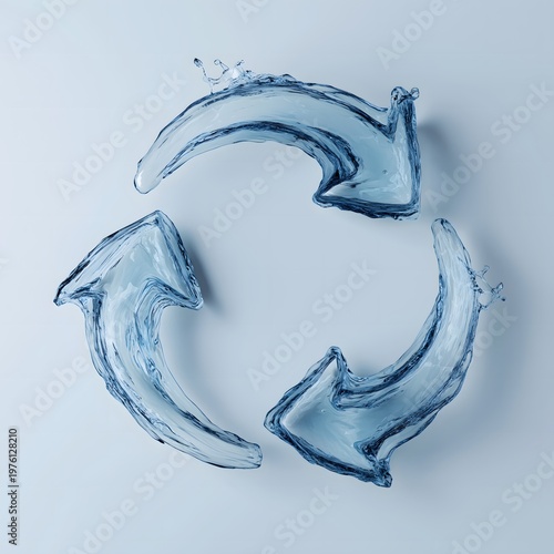 Water Cycle: The recycling symbol, formed elegantly from pure water, showcases the beauty and essentiality of conservation and environmental consciousness.