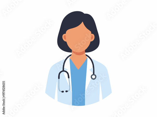 Flat vector illustration of a female doctor avatar on a white background