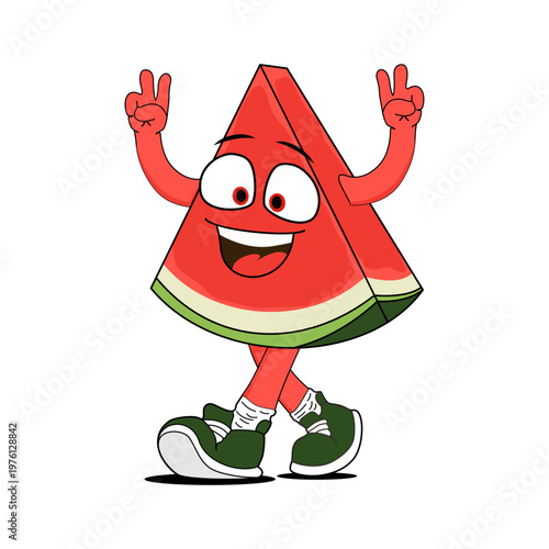 Cute watermelon cartoon mascot Walking With peaceful attitude, cute fruit character illustration for kids, food Branding and packaging.ai