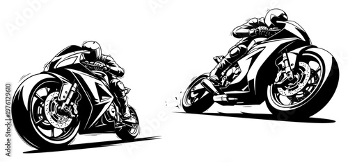 Cuadro en lienzo Sportbike racer leaning into corner at high speed in dynamic high contrast graph