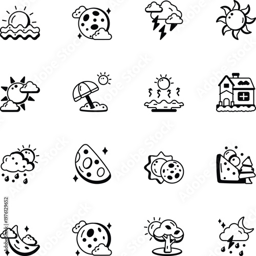 Collection of Universal Weather Glyph Style Icons 

