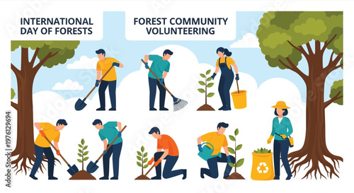 International day of forests volunteers planting trees and caring for nature