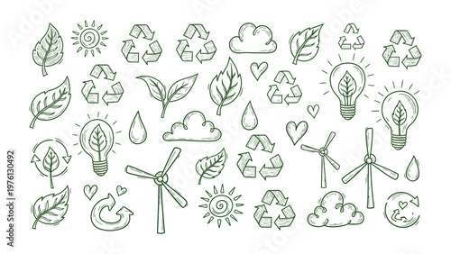 Eco-Friendly Iconography: A curated collection of hand-drawn icons that celebrate sustainable practices and environmental consciousness.