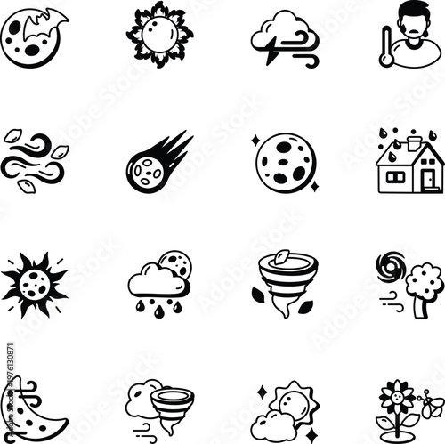 Pack of Weather and Nature Glyph Style Icons 