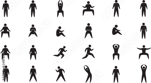 Human Poses Silhouette Icons Set Vector Illustration for Fitness