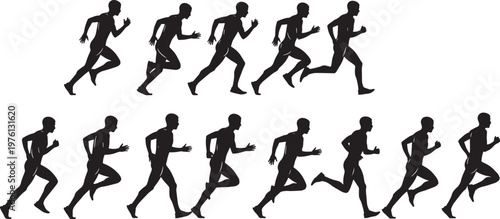 Running man silhouette set for animation and fitness illustration vector