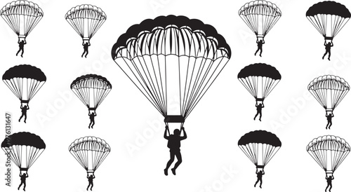 Parachutist Silhouette Set Vector Illustration Icons Graphic Elements