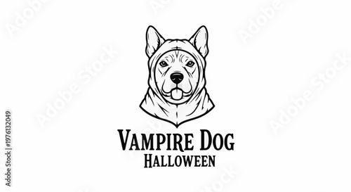 A dog wearing a hooded cape, with text for Halloween