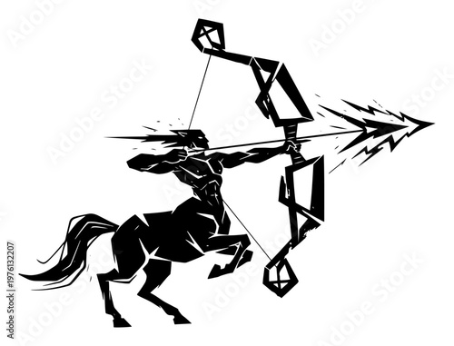 Sagittarius centaur archer shooting arrow with bow in dynamic graphic style