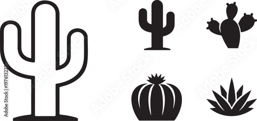 Minimalist cactus icon in clean outline style, desert plant symbol vector EPS format.