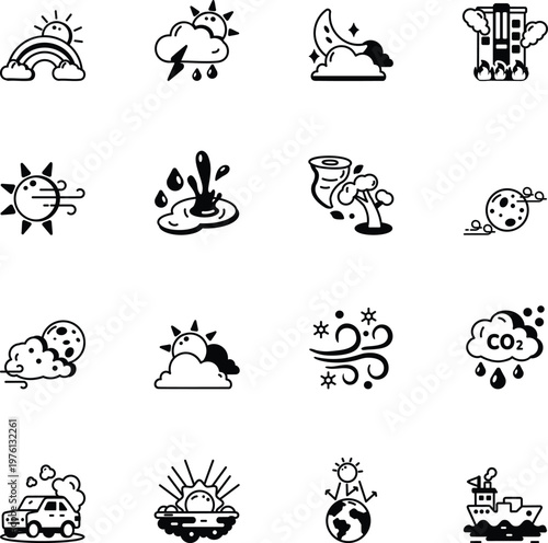 Collection of Climate Glyph Style Icons 