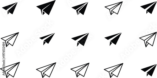 Paper Plane Icon Set with Solid and Outline Styles for Send Message Email Communication Navigation and Minimal UI Interface Vector Design