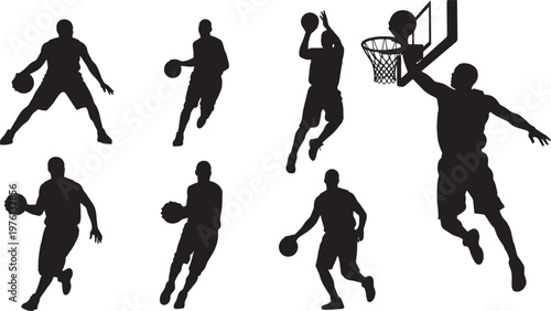 Basketball Player Silhouettes Set Vector Illustration Icons Collection