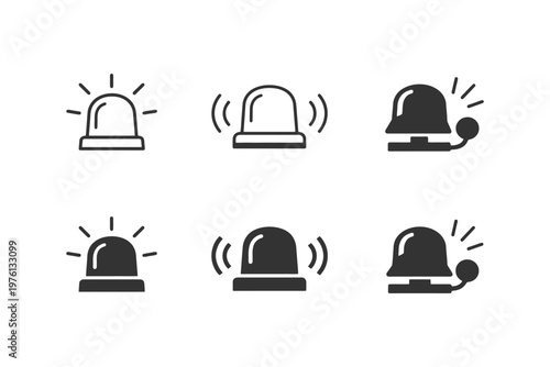 Set of six black emergency siren icons in various styles.