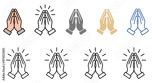 Praying Hands Icon Set with Spiritual Gesture Symbols in Multiple Styles for Religion Faith Worship Meditation Peace and Hope Vector Collection