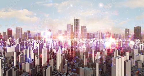 Futuristic urban landscape with artificial intelligence control systems. Technology Related 3D Animation.