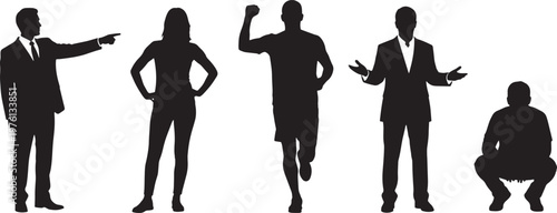 Diverse Human Silhouettes Poses Set Vector Illustration for Design