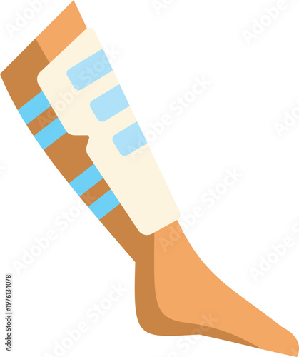 Leg wearing a protective shin guard, indicating safety and sport