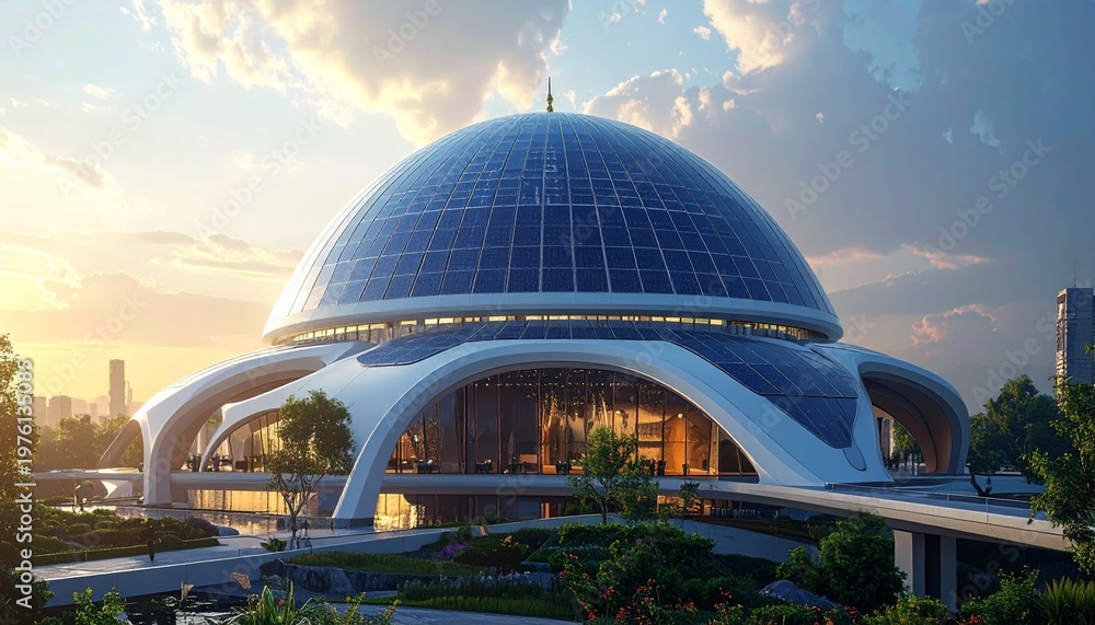 Fototapeta premium Futuristic Mosque Design with a Large Dome and Modern Architecture.