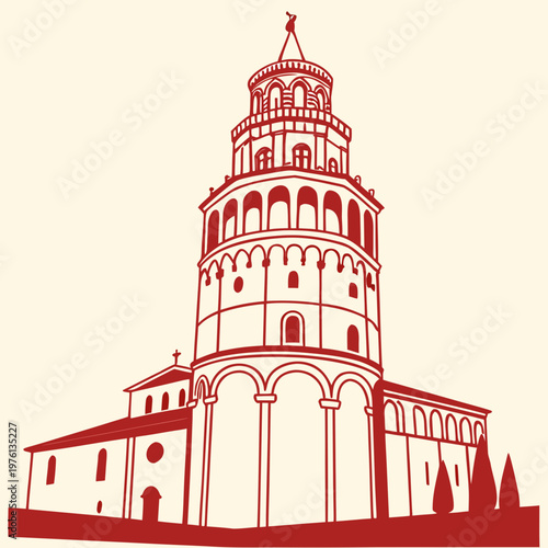 Bild auf Leinwand Tower of pisa leaning structure silhouette for italian travel brochure highlighting historical romanesque architecture and european landmark heritage