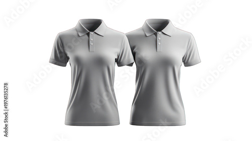 Two gray polo shirts on transparent background for branding purposes