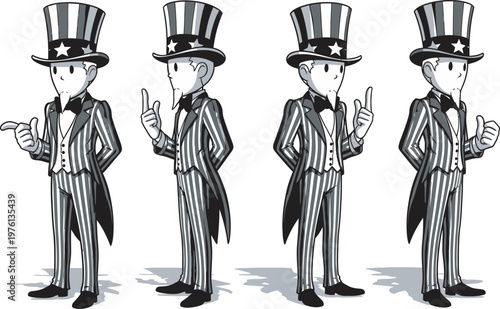 Independence Day Uncle Sam in multiple poses vector illustration graphic