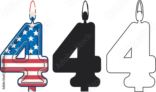 Independence Day Number 4 candle vector illustration american flag and outline
