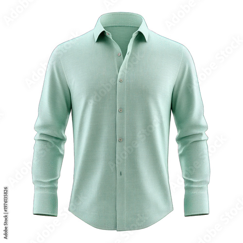 A light green button-up shirt on transparent background