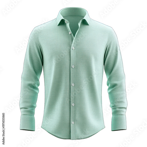 A light green button-up shirt on transparent background