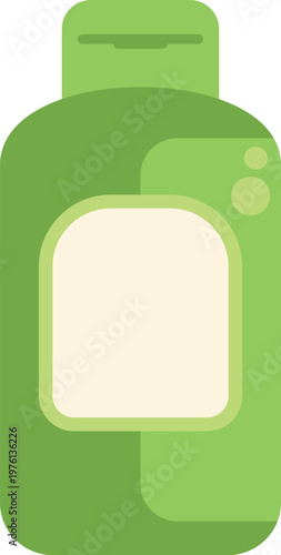 Green plastic bottle with a blank label holding a cosmetic product