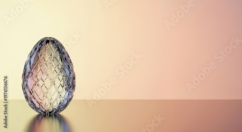 Luxury faceted Easter egg with crystal glass pattern in gold and rose gold, elegant reflective decor