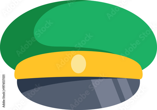 Green peaked cap with yellow stripe and visor for military or service uniform