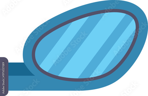 Car side mirror showing a reflection in a flat illustration style