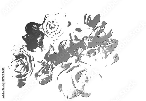 szare kontury kwiatów na białym tle, strukturalna grafika kwiatów, efekt tłoczenia, struktura z efektem tłoczenia, teksturowane kwiaty w stylu vintage, embossed floral pattern, embossed effect