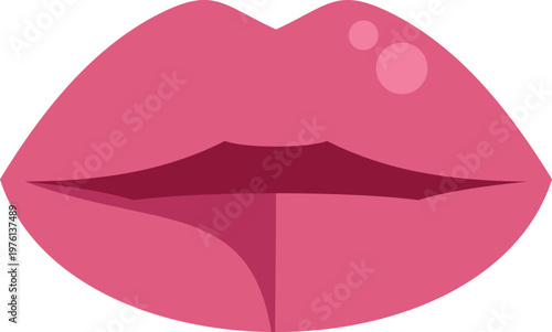 Pink lips with lipstick as a flat design vector icon on white background