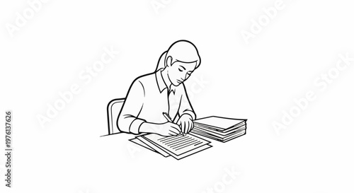 Person in a collared shirt writing on papers with a pen, seated at a desk