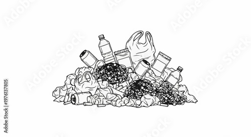 Pile of assorted trash items including plastic bottles and bags