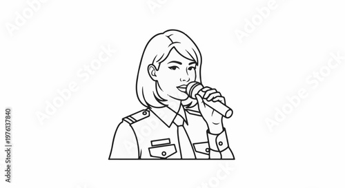 Person in uniform speaking into a microphone