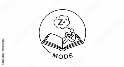Person on book dreaming of sleep under a circle, text MODE below