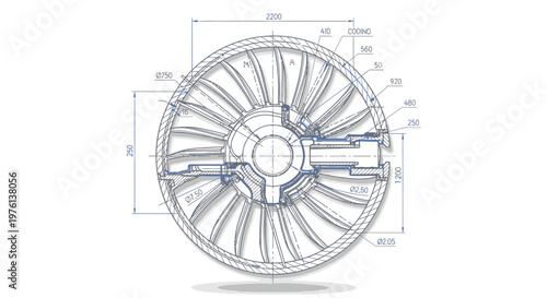 Industrial Wheel Design Schematic - Technical Illustration