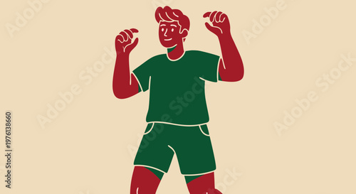 Energetic graphic illustration of a joyful person with raised hands, embodying enthusiasm and readiness for celebration or a dynamic active lifestyle concept