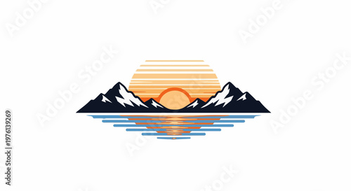 Mountain peaks framing a sun setting over a calm body of water