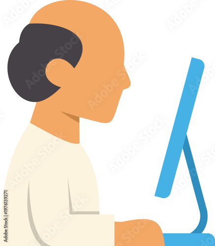 Man focusing on a computer screen, engaged in design or programming tasks
