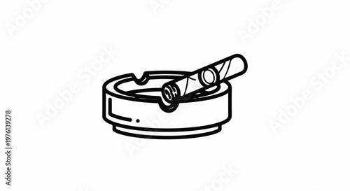 Outline of a cigar resting in a round ashtray with indentations