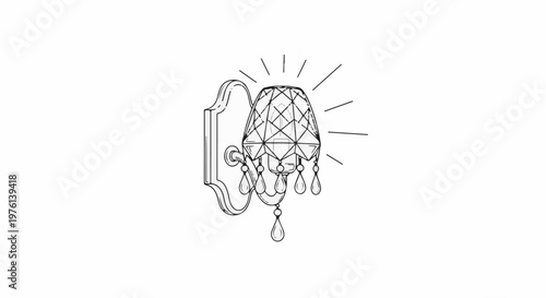 Ornate wall lamp with faceted glass shade and crystal drops